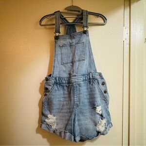 Hollister Women’s Vintage Stretch Denim High-Rise‎ Mom Short Overall 4” Sz Small